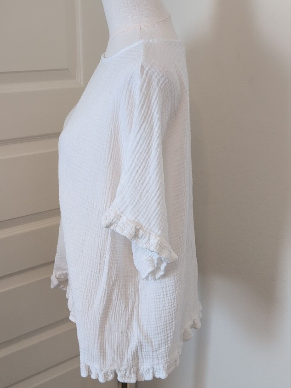 BEACH LUNCH LOUNGE Cotton Gauze Short Sleeve Top White Relaxed Ruffle Trim XL - Picture 2 of 10